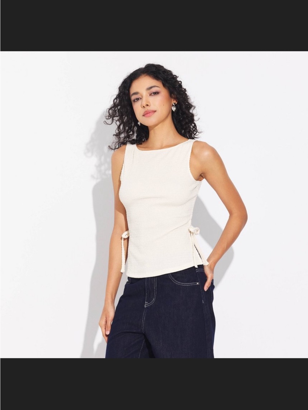 wild fable Cream Ribbed Side-Tie Tank